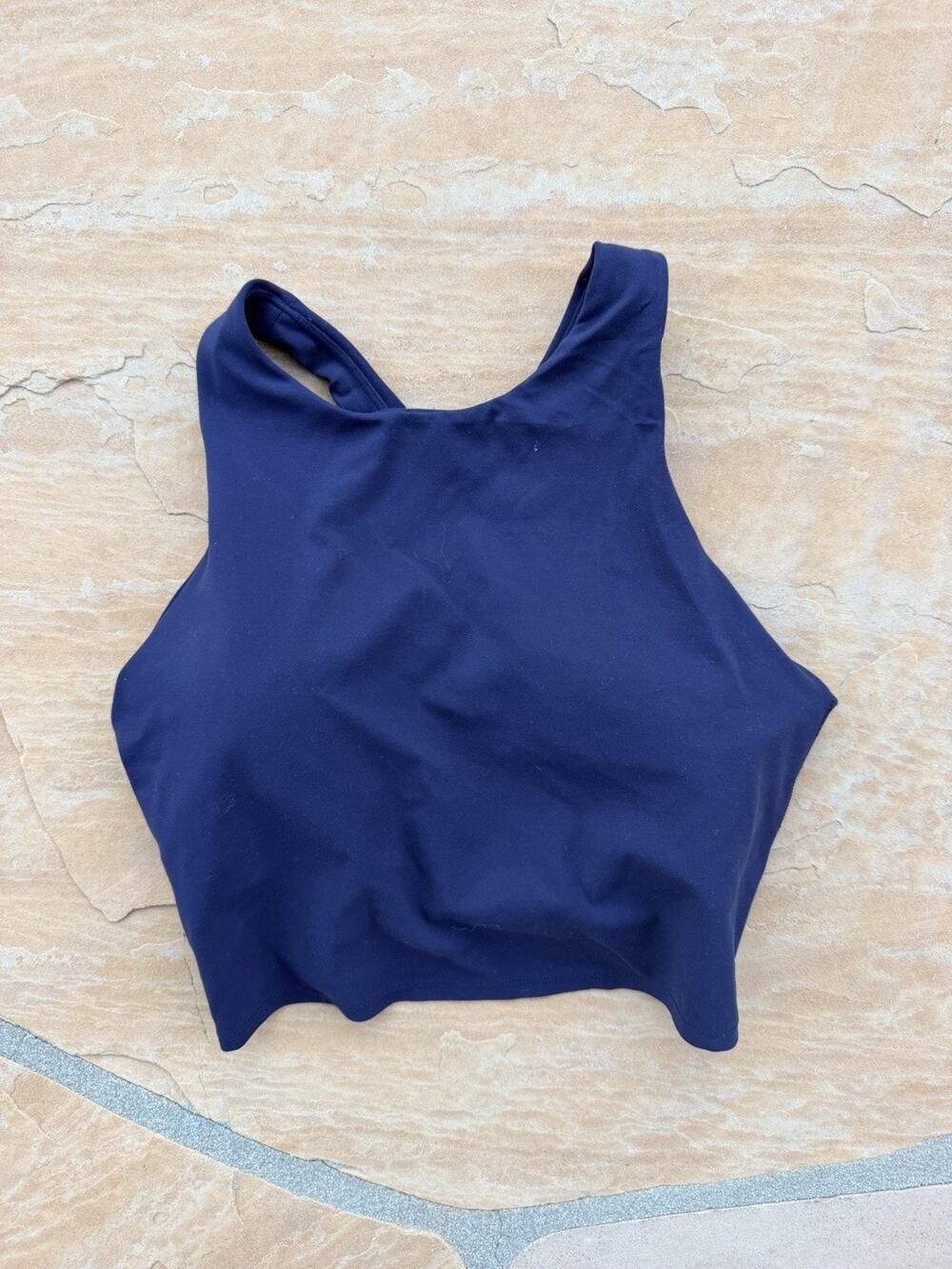 Athleta M BLUE Conscious Crop High Neck Top 531084